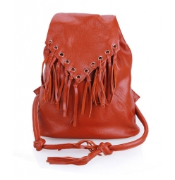 Dissa Tassels Leather Backpack-Apric