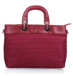 Dissa Rhombus Leather Handbag-Red