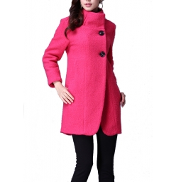 Dissa Classic Long Pea Coat-Red