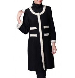 Dissa Beads Decor Felted Coat-Black