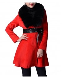Dissa Foxfeather Collar Flet Coat-Re