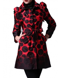 Dissa Round Dot Print Parka-Red