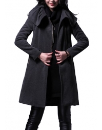 Dissa Zipper Front Pea Coat-Grey