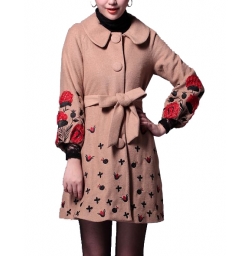 Dissa Embroidery Sleeve Belted Coat-