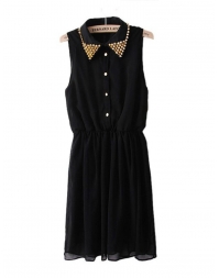 Black Rivet Sleeveless Chiffon Dress