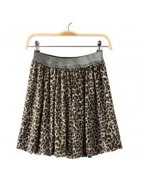 Dissa Leopard Print Elastic Waist Sk