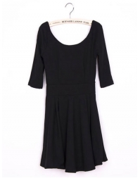 Dissa Pleated 3/4 Sleeve Dress-Black
