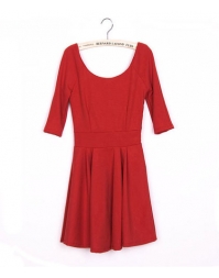 Dissa Pleated 3/4 Sleeve Dress-Red