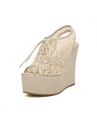 Peep Toe Lace Up Wedge Sandals